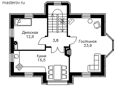 проект дома коттеджа 3 этажа № F-156-2K - 2-й этаж