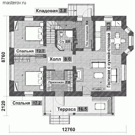 Проект пенобетонного дома № F-176-1P - 1-й этаж