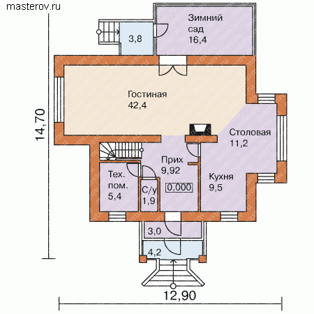 Двухэтажный жилой дом проект № F-180-1P - 1-й этаж