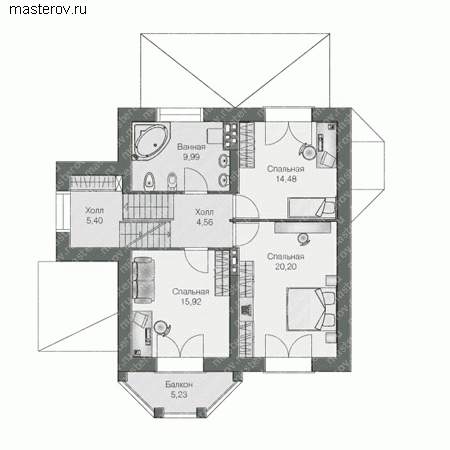 проект цокольного дома из пеноблоков № F-241-1P - 2-й этаж