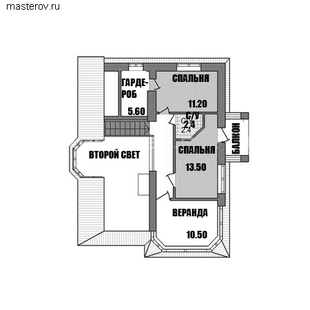 проект узкого коттеджа № F-252-1P - 2-й этаж