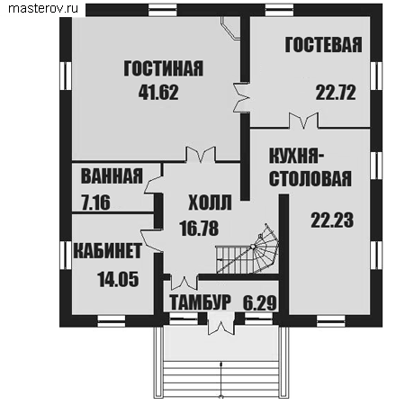 Проект квадратного коттеджа № F-416-1K - 1-й этаж