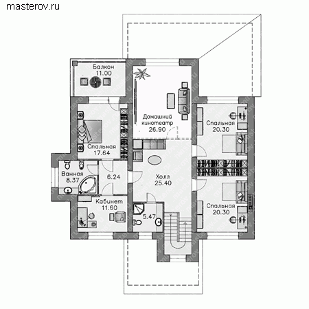 Проект пенобетонного особняка № F-417-1P - 2-й этаж