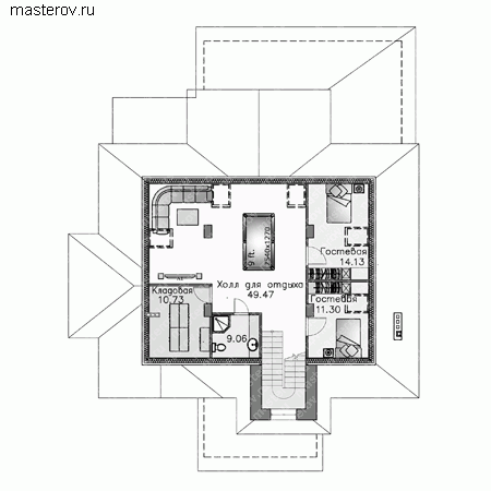 Проект пенобетонного особняка № F-417-1P - 3-й этаж