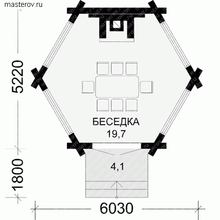 Планы, проект беседки № G-021-1D - 1-й этаж