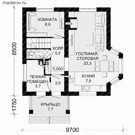 Компактный дом  № G-100-2P - 1-й этаж