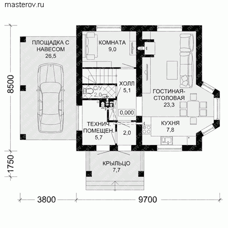 Проект пенобетонного дома № G-116-1P - 1-й этаж