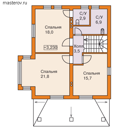 Проект пенобетонного дома № G-138-1P - 2-й этаж
