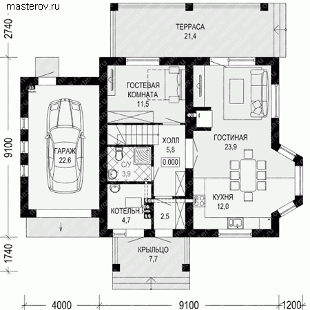 Проект пенобетонного дома № G-155-1P - 1-й этаж