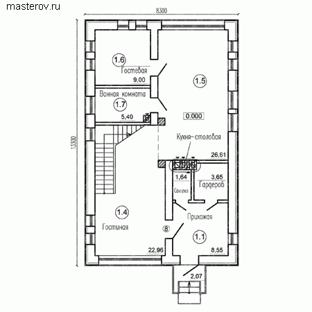 Проект пенобетонного дома № G-156-1P - 1-й этаж