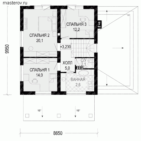 Проект пенобетонного дома № G-159-1P - 2-й этаж