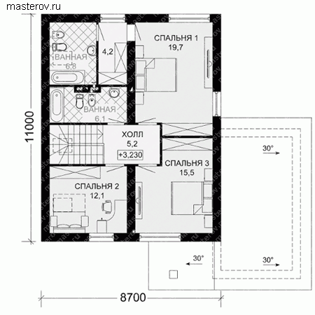 Проект пенобетонного дома № G-166-1P - 2-й этаж