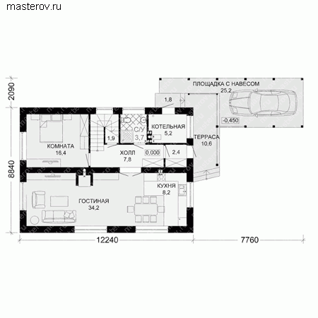 Проект пенобетонного дома № G-167-1P - 1-й этаж