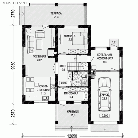 Проект пенобетонного дома № G-171-1P - 1-й этаж
