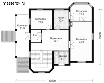 Проект коттеджа с гаражом на цокольном этаже № G-243-1K - 1-й этаж