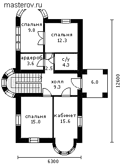 Дом с бассейном на цоколе № G-290-1K - 2-й этаж