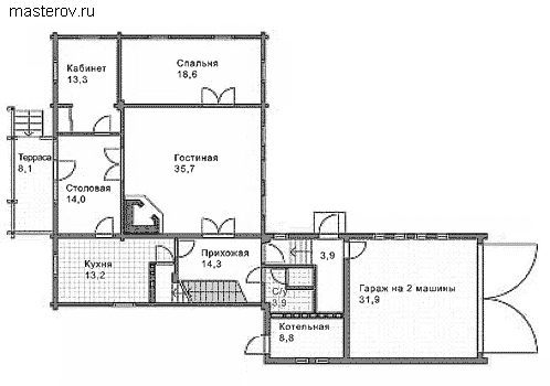 проект брусового дома № G-295-1D - 1-й этаж