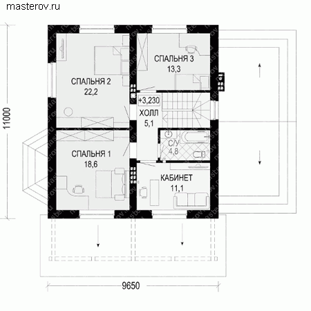 Проект пенобетонного дома № G-302-1P - 2-й этаж