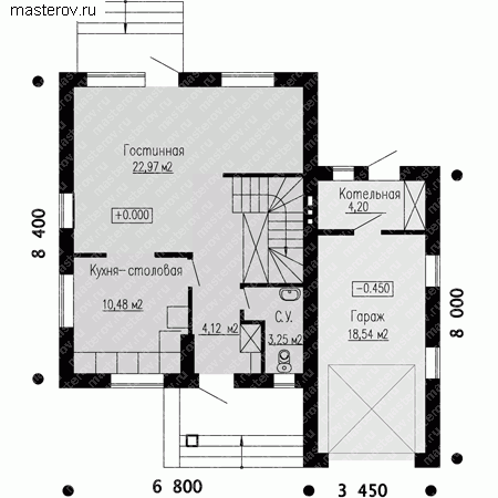 Проект пенобетонного дома № H-129-1P - 1-й этаж