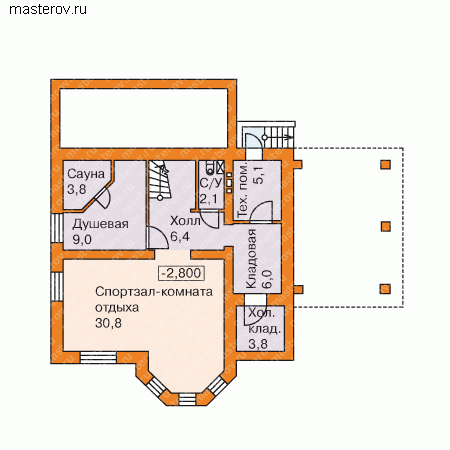 Проект 3-х этажного дома № H-131-2P - цоколь