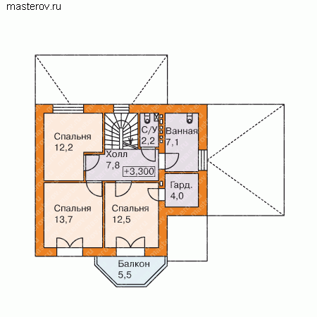 Проект 3-х этажного дома № H-131-2P - 2-й этаж