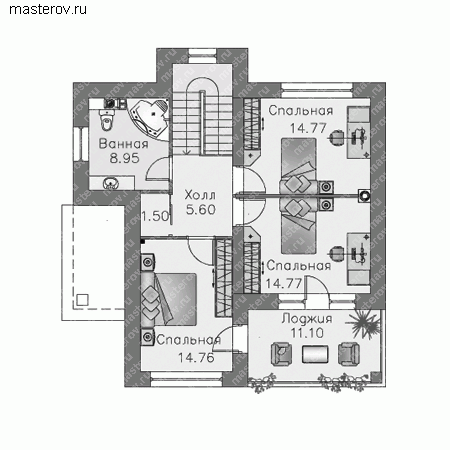Проект дома для семьи из 4 человек № H-143-1P - 2-й этаж