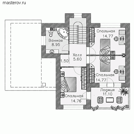 Проект пенобетонного дома № H-143-2P - 2-й этаж