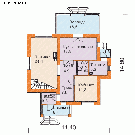 Дом 145 кв.м № H-145-2K - 1-й этаж