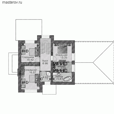 2 этажный коттедж с навесом № H-148-2P - 2-й этаж