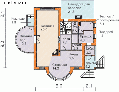 проект небольшого кирпичного дома № H-192-1K - 1-й этаж