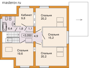 Двухэтажный дом загородный № H-217-1P - 2-й этаж
