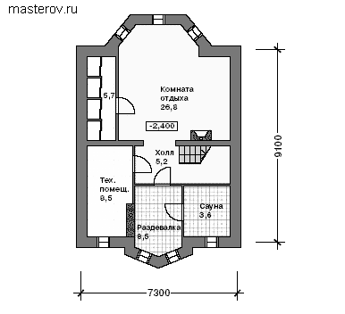 Коттедж с цокольным этажом № H-220-1P - цоколь