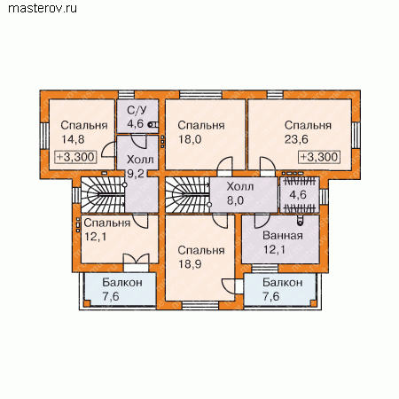 2 этажный дом коттедж № H-278-1K - 2-й этаж