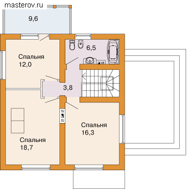 Дом 9 на 12 м № J-138-1P - 2-й этаж