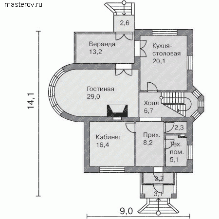 лучший проект дома № J-182-1P - 1-й этаж