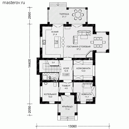 Частный дом-коттедж 2 этажа № J-247-1P - 1-й этаж