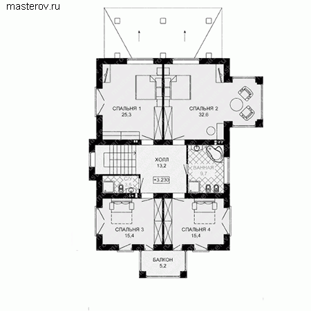 Частный дом-коттедж 2 этажа № J-247-1P - 2-й этаж