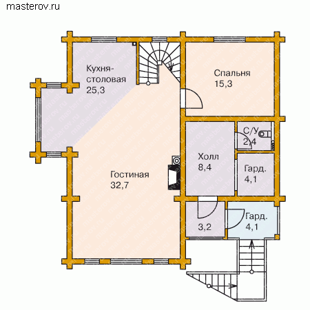 Проект коттеджа, дачный дом № K-248-1D - 1-й этаж