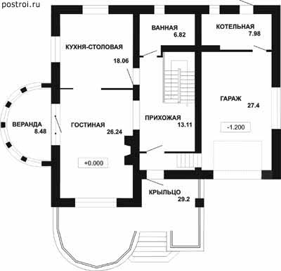проект дачного дома с мансардой № K-285-1P [K-01] - 1-й этаж