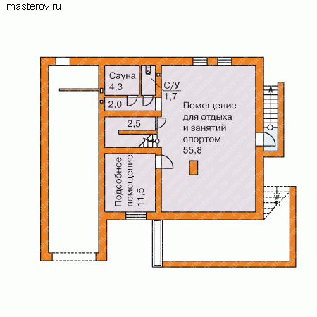 Архитектурно-строительные чертежи: дом с цоколем № K-303-1P - цоколь