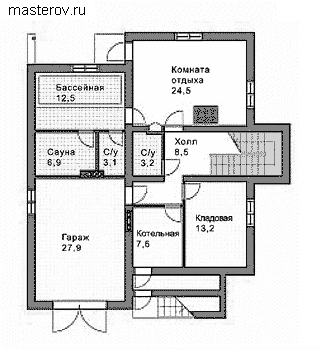 проект 3-этажного дома с мансардой № K-304-1D - цоколь