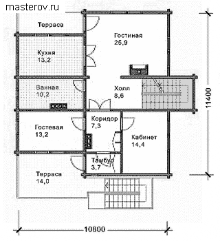 проект 3-этажного дома с мансардой № K-304-1D - 1-й этаж