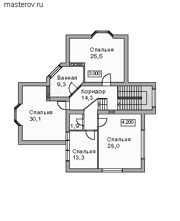 проект кирпичного дома № K-398-1K - 2-й этаж