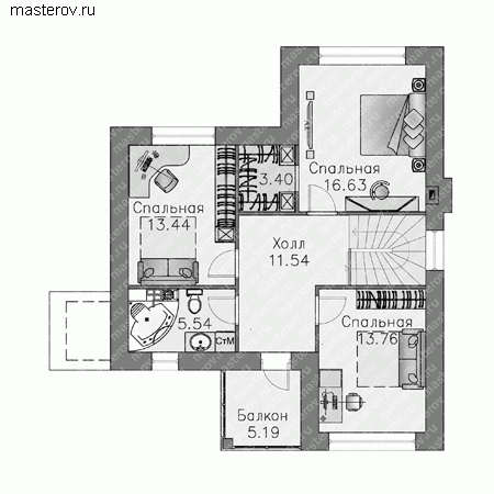 Проект пенобетонного дома № L-138-1P - 2-й этаж