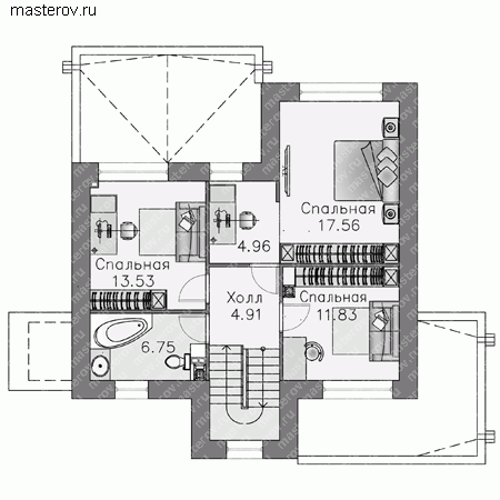Проект пенобетонного дома № L-155-1P - 2-й этаж