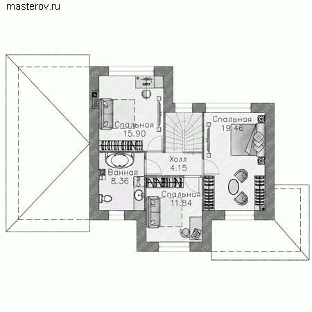 Проект пенобетонного дома № L-156-1P - 2-й этаж