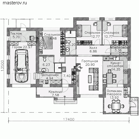 Проект пенобетонного дома № L-157-1P - 1-й этаж