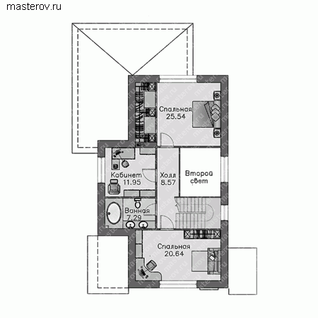 Проект пенобетонного узкого дома № L-179-2P - мансарда