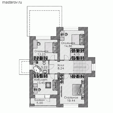 Проект пенобетонного дома № L-204-1P - 2-й этаж