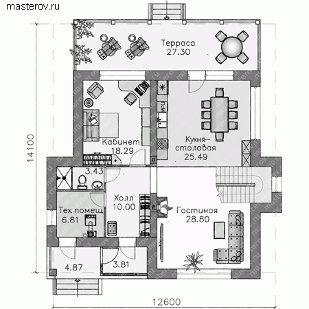 Проект пенобетонного дома № L-210-1P - 1-й этаж